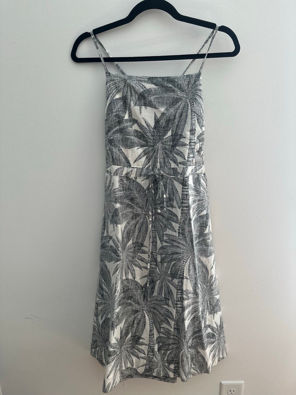 Marine Layer Lily Palm Tree Print Midi Dress Women Small Black Cream Strappy